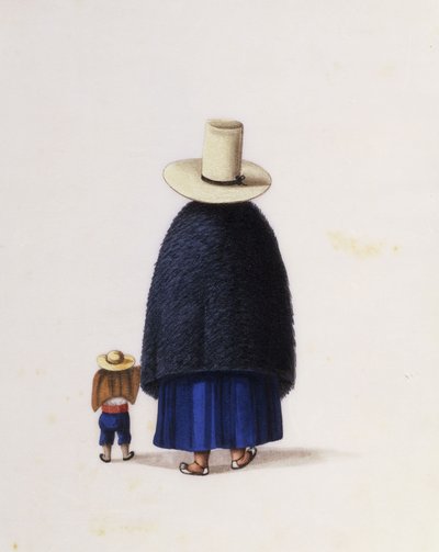 Äiti ja lapsi, n. 1860 (akvarelli riisipaperille) tekijältä School Chinese