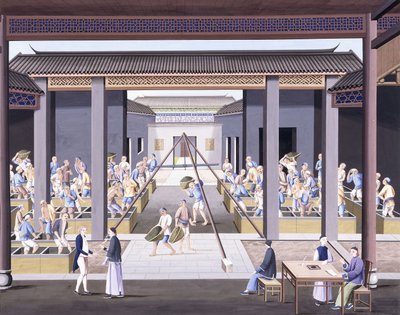 Pounding the Tea, n. 1800 (guassipiirrokset raskaalle alkuperäispaperille) tekijältä School Chinese