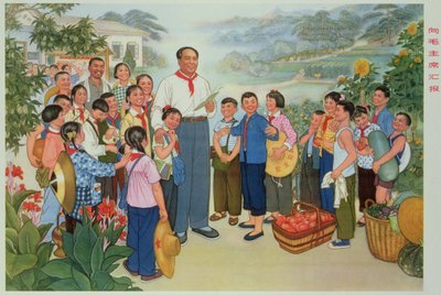 "Raportoimme sadostamme puheenjohtaja Maolle", Kiinan kulttuurivallankumouksen propagandajuliste. tekijältä School Chinese