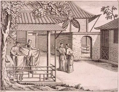 "Selling the Silk after it is Wove", Kiina, 1700-luvun loppu (puupiirros) tekijältä School Chinese