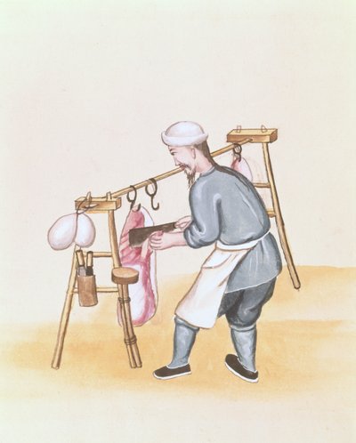 Lihanmyyjä, kirjasta Pekingin katupuhelut, n. 1785 (akvarelli ja guassi paperille) tekijältä School Chinese