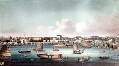 Kantonin satama (Kiina) noin 1800-luvun puolivälissä. Nimetön kiinalainen maalaus. tekijältä School Chinese
