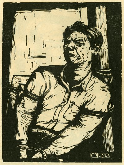 Wang Shu-i on sotavanki. Puukaiverrus, teoksessa "Woodcuts of war-time China 1937-1945", Shanghai. tekijältä School Chinese