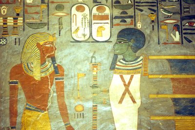 Muinainen Egypti, Maalaus, Ramses I Ptahin edessä, jonka takana on djed-pilari, Ramses I:n hauta, Thebe tekijältä School Egyptian