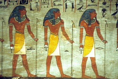 Muinainen Egypti, maalaustaide, Ramses I:n hauta, Thebe, Tuonelan jumalat, alamaailman jumalat tekijältä School Egyptian