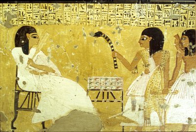 Muinainen Egypti, Inherkhau, Theban hauta, Inherkhau ennen poikiaan suorittamassa papin tehtäviä, yllään leopardinahka, seinämaalaus, aatelisten laakso, 20. dynastia (kuva) tekijältä School Egyptian