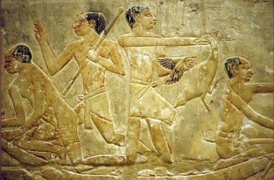 Muinainen Egypti, seinäkaiverrukset/maalaukset, Mastaba/Tomb of Idout, Sakkara/Saqqara, lintujen pyydystäminen suolla, 6. dynastia (kuva) tekijältä School Egyptian