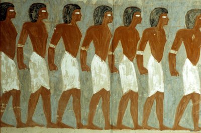 Muinainen Egypti, seinämaalaus, sidotut vangit, maalaus keskeneräinen, Horemhebin hauta, Horemhebin hauta tekijältä School Egyptian