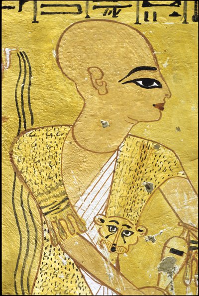 Muinainen Egypti, Seinämaalaus Inherkhaun hauta, Thebes, Aatelisten hauta, 20. dynastia, Pappi kaatamassa juomia Inherkhaun puolesta (kuva) tekijältä School Egyptian