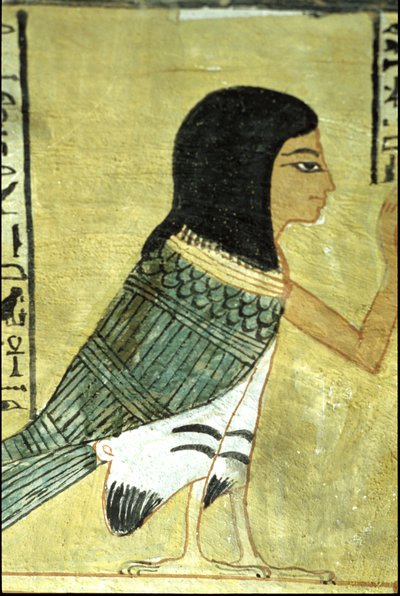 Muinainen Egypti, seinämaalaus Tomb of Inherkhau, Thebes, Aatelisten hauta, 20. dynastia, Ba tai Inherkhau sielu (kuva) tekijältä School Egyptian