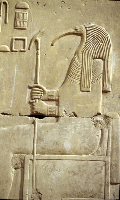 Muinainen Egypti, Seinämaalaus/kaiverrus, Jumala Thoth, Seti I:n temppeli, Abydos tekijältä School Egyptian