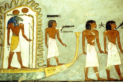 Muinainen Egypti, Seinämaalaus/kaiverrus, Matka manalan halki miesten vetämällä veneellä, Ramses I:n hauta, Thebe tekijältä School Egyptian