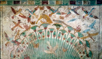 Muinainen Egypti: eläimet papyrusnastassa, kalkkikiven fragmentti Neferhotepin haudasta, noin 1400 eKr. 18. dynastia, mitat 43x74 cm Pariisi, Louvre-museo - Egyptin antiikin: eläimet papyrustiikoissa, kalkkikivipala Neferhotepin haudasta tekijältä School Egyptian