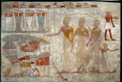Muinainen egyptiläinen taide: muusikot juhlaillassa. Maalaus lieteelle (noin 1400 eKr.). tekijältä School Egyptian