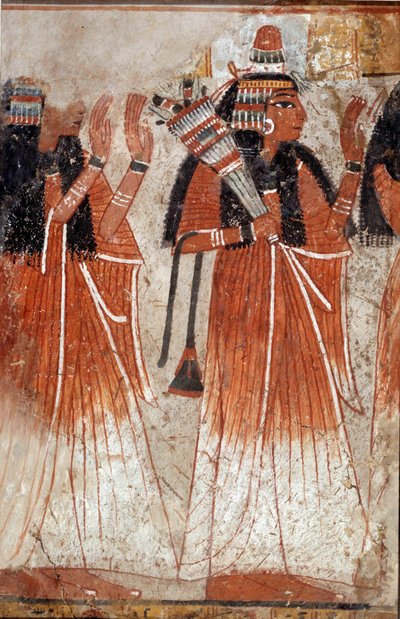 Egyptiläinen antiikki: katkelma seinämaalauksesta Niayn haudasta, joka kuvaa vainajan sukulaisten saastaa. Dra Aboul Nagan sivustolta. 19. dynastia (1295-1186 eKr.) Su. 0,61x0,39 m tekijältä School Egyptian