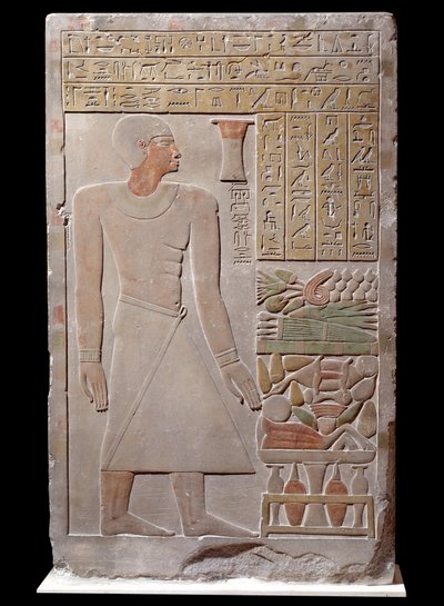 Egyptiläistä antiikkia: kalkkikivistele kalkkikivestä muistomerkistä, joka muistomerkkinä on Visir Senousretin edustaja, joka muodostaa kappelin. Noin 1700 eaa. Myöhäinen 12. dynastia tekijältä School Egyptian