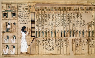 Egyptiläinen antiikki: fragmentti Kuolleiden kirjasta, Nebqedin papyrus. Yksityiskohta vainajan saapumisesta jälkikäteen. 18. dynastia. 1400-1350 eaa. Pariisi, Musee du Louvre - Muinainen Egypti: fragmentti Kuolleiden kirjasta, Ne tekijältä School Egyptian