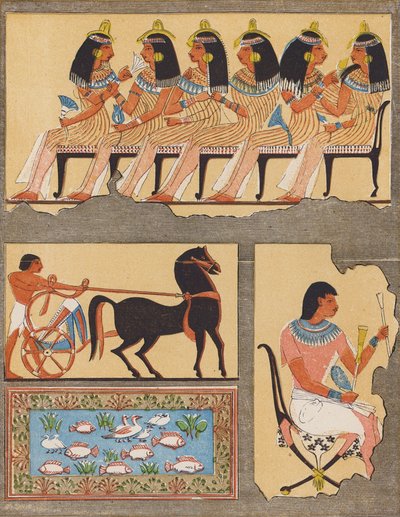 Freskoja muinaisen Egyptin haudasta, Thebe (värilitro). tekijältä School Egyptian
