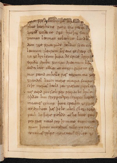 Sivu Beowulfia folioista, joita joskus kutsutaan nimellä "Nowell Codex" tekijältä School English