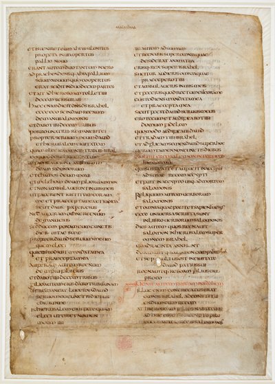 Raamatun katkelma Kuninkaiden kirjasta ("Ceolfrithin tai Ceolfrid Biblen" "Greenwell-lehti") (muste pergamentissa) tekijältä School English