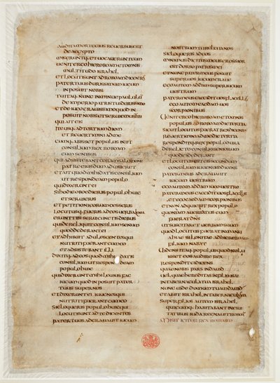 Raamatun katkelma Kuninkaiden kirjasta ("Ceolfrithin tai Ceolfrid Biblen" "Greenwell-lehti") (muste pergamentilla) tekijältä School English