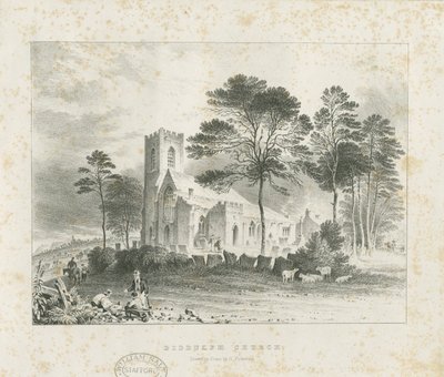 Biddulph (vanha) kirkko: litografia ja [?1800-luku] (painettu) tekijältä School English