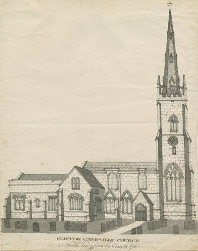 Clifton Campville Church: kynä- ja seepiapiirustus, nd [?1800-luku] (piirustus) tekijältä School English