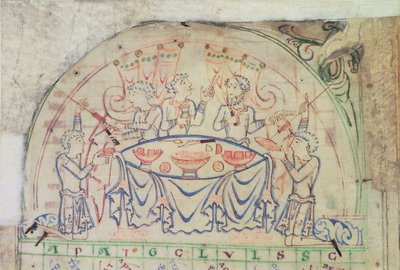 Puuvilla MS Tiberius C VI f.5v Juhlakohtaus kalenterista, 1000-luvun 3. neljännes - 1100-luvun 2. puolisko (pergamentti) tekijältä School English