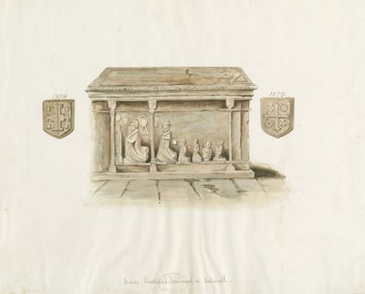 Eccleshallin kirkko: Piispa Benthamin hauta: akvarellimaalaus, nd [?1800-luku] (maalaus) tekijältä School English