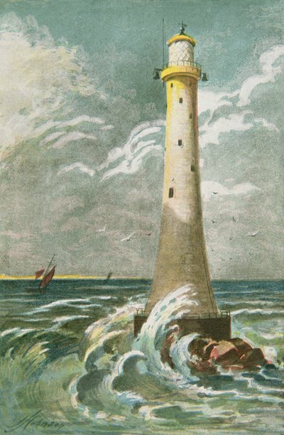 Eddystonen majakka Plymouthin edustalla (väri litho) tekijältä School English