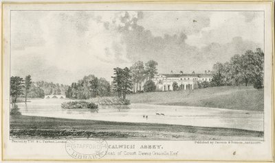 Ellastone - Calwich Abbey: litografia, nd [n. 1839] (painettu) tekijältä School English