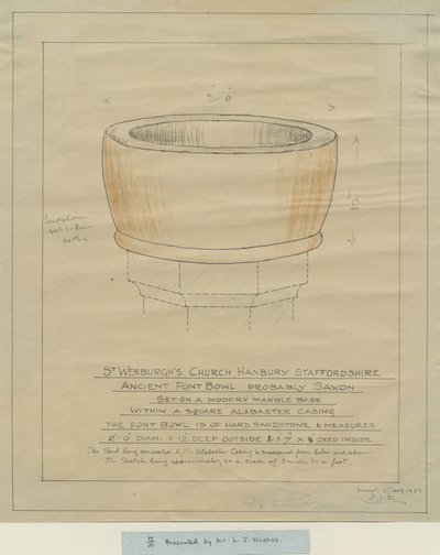 Hanbury Church - Ancient Font Bowl: jäljitys, nd [1933] (piirustus) tekijältä School English