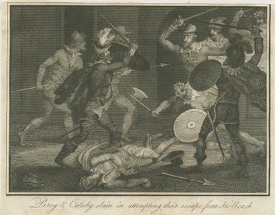 Himley - "Percy ja Catesby tapettiin": kaiverrus ja [?1800-luku] (painettu) tekijältä School English