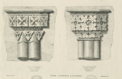 Lichfieldin katedraalin sisustus - veistetty lehdet: litografia ja [?1800-luku] (painettu) tekijältä School English