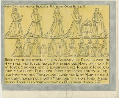 Leek Church - "Ashenhurst Brass": intialainen mustepiirros (keltaiselle paperille), nd [?18th Century] (piirustus) tekijältä School English