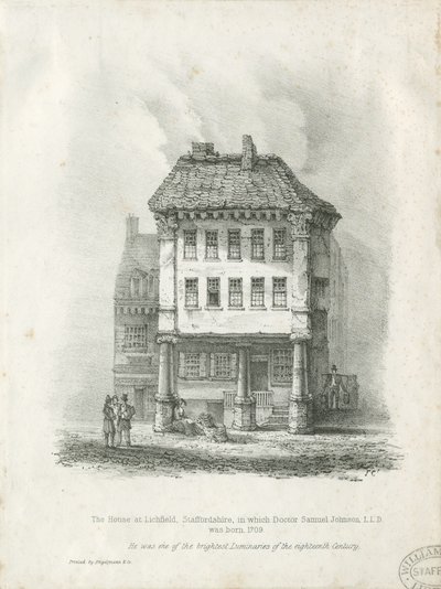 Lichfield - Dr. Johnsonin syntymäpaikka: litografia ja [1800-luku] (painettu) tekijältä School English