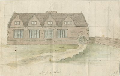 Lichfield - Grammar School: akvarellimaalaus ja [?1700-luvun loppu] (maalaus) tekijältä School English