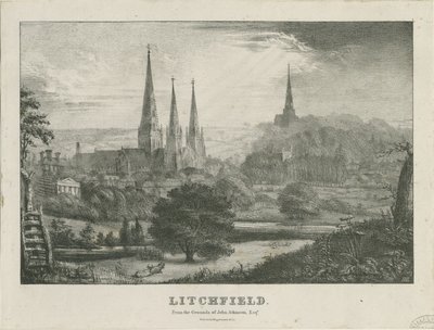 Lichfield - Luoteisnäkymä: litografia ja [?1800-luku] (painettu) tekijältä School English