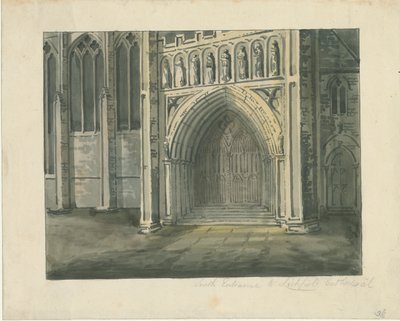 Lichfield Cathedral - South Transept: akvarellimaalaus, nd [?1800-luvulla] (maalaus) tekijältä School English