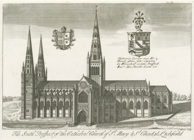 Lichfield Cathedral - South View: kaiverrus ja [?1700-luvun alku] (tulostus) tekijältä School English