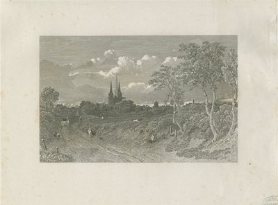 Lichfield Cathedral - West View (kaukainen): kaiverrus ja [?1700-luku] (painettu) tekijältä School English