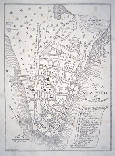 New Yorkin suunnitelma vuonna 1729 (litho) tekijältä School English