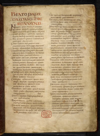 Royal MS Q E VI f.2r Sivu evankeliumeista (