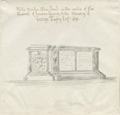 Sandon Church - George Digbyn hauta: seepiapesupiirros, nd [?18th century] (piirustus) tekijältä School English