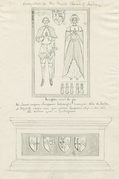 Sandon Church - Sampson Erdeswickin ja Elizabethin hauta [Grey]: kynä- ja mustepiirustus, nd [?18th century] (piirustus) tekijältä School English