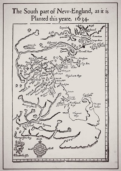 Uuden Englannin eteläosa sellaisena kuin se on istutettu tänä vuonna 1634 (litho) tekijältä School English