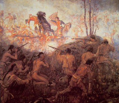 Kenraali Braddockin kuolema Fort Duquesnen lähellä (öljy kankaalle) tekijältä School English