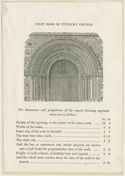 Tutbury Priory Church: West Doorway: kaiverrus, nd [c 1832] (tulostus) tekijältä School English