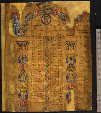 Canon-pöydät, 6.-7. vuosisata, Lisää MS 5111, f.11r (kynä ja muste kultalehdillä pergamentilla) tekijältä School European