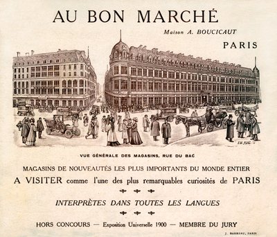 Au Bon Marche -ravintolan mainos Rue du Badilla, Pariisi (painettu). tekijältä School French